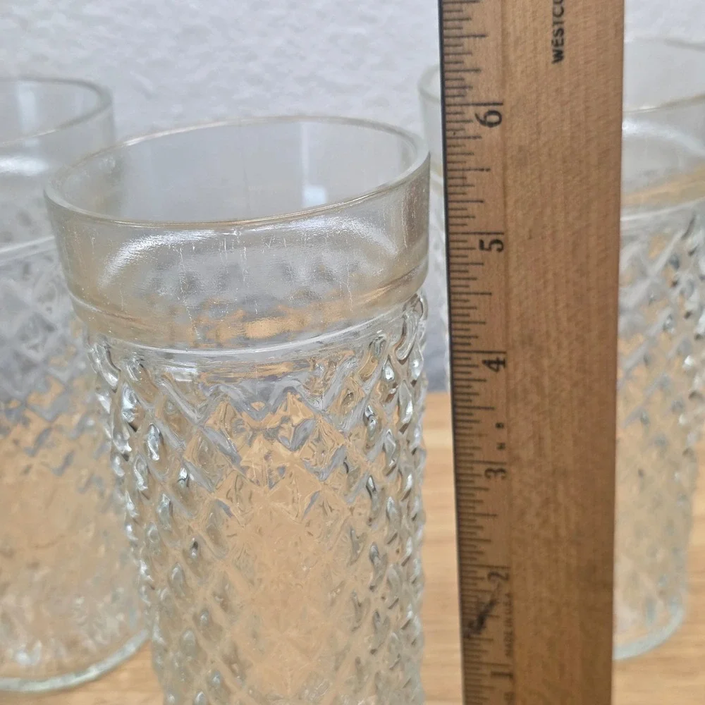 Anchor Hocking Quilted Diamond Tumblers Set of 3 Clear Good Vintage 5.75in